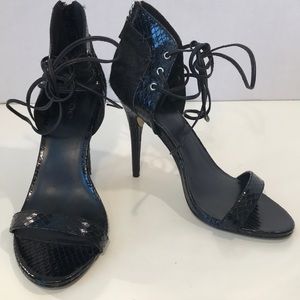 Bebe Black Stilettos Faux Fur & Tie Ankle Size 9